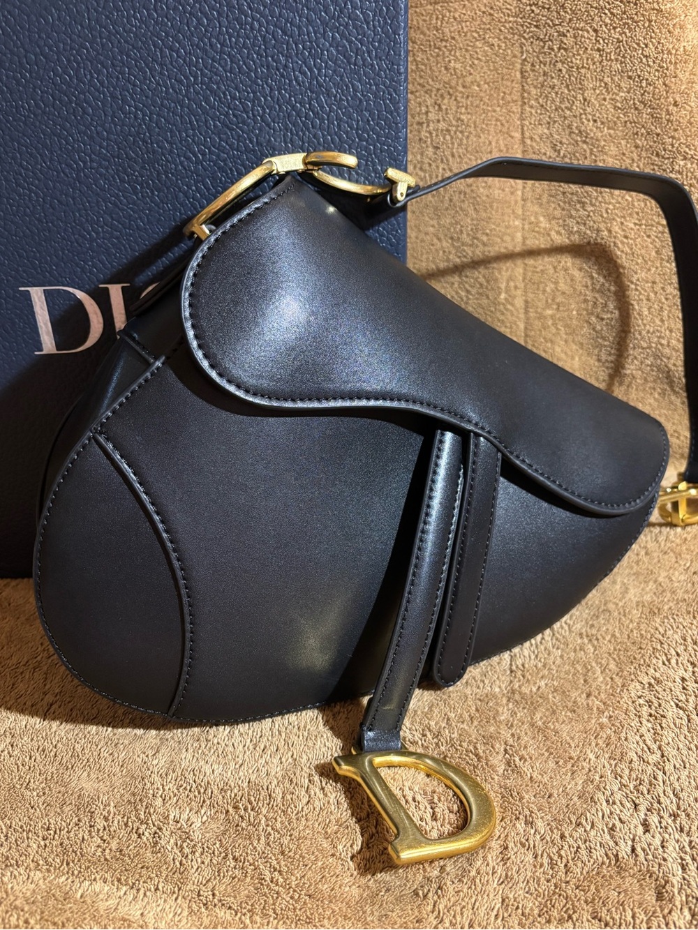 Dior Black Leather Saddle Bag with Gold hardware